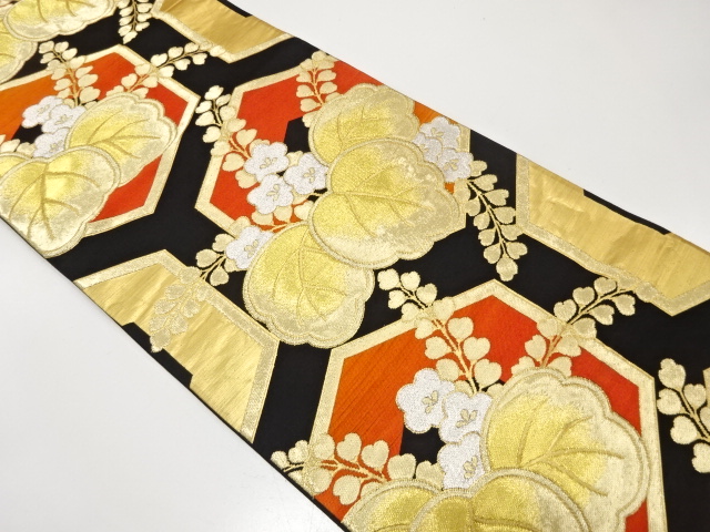 JAPANESE KIMONO / ANTIQUE FUKURO OBI / SILK / WOVEN PAULOWNIA